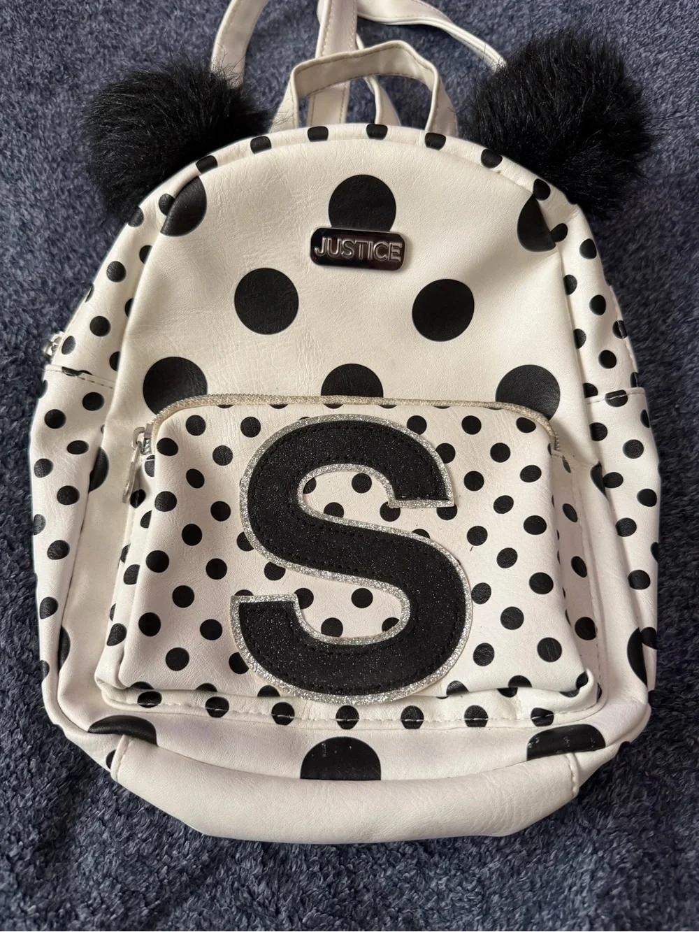 Justice Initial Polka Dot Mini Backpack Letter S Pom Pom